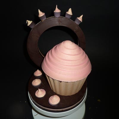 Het eindresultaat, een Chocolade Cupcake showstuk